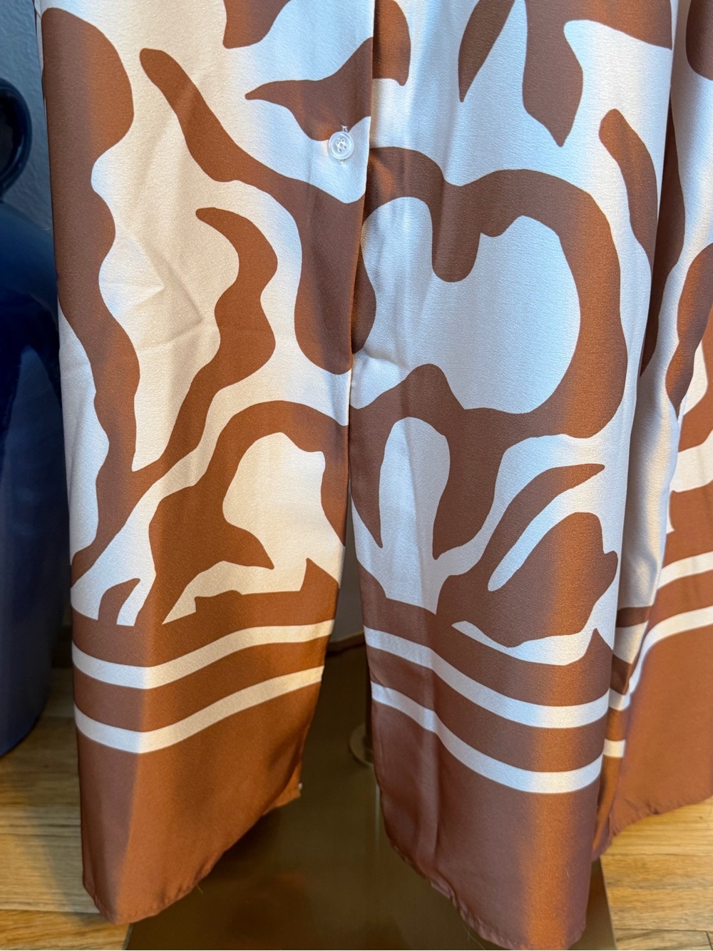 NWT ITOO Made in Italy Abstract Brown & Cream Maxi Shirt Dress with Belt Sz Smal - Picture 3 of 10